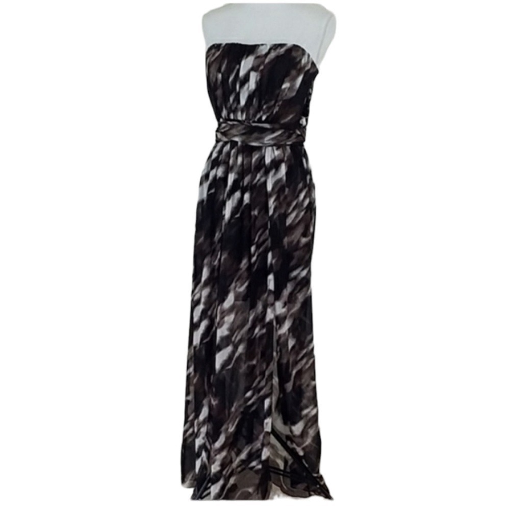 Max And Cleo Strapless Animal Print Maxi Cocktail Dress Size 0 Pleated Evening